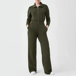 Kadın Tulumları Saldırılar Kış Kış Sonbahar Uzun Kollu Gevşek Romper Kadın Vintage Cep Sweatpants Genel Tulum Gündelik Fermuar Kalın Sıcak Kadınlar 231212