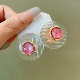 Dangle Küpeler Lüks Şeffaf Moda Cam Kristal Düğmesi Kadınlar İçin Büyük Kişilik Takı Küpe