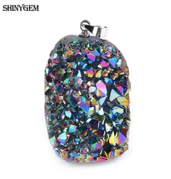 Shinygem Sparśniająca naturalna czakra wisiorki opalowe Multi kolor Druzy Crystal Kamienne wisiorek Uroki biżuterii Making 5pcs losowe wysłanie G094684328