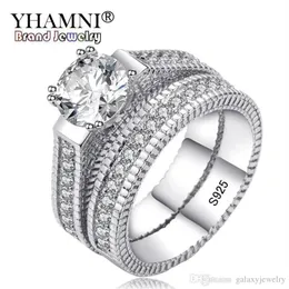 Yhamni conjunto de anéis de prata esterlina 100% real 925, corações e flechas, 1ct cz, diamante, anéis de casamento para mulheres, anel de noivado duplo mr1286q