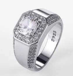 Luxury 925 Sterling Silver Men Crystal Zircon Stone Wedding Ring Brilliant Noble Engagement Engage Party Rings with Stamp1338569