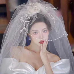 Свадебная фата Mori Bride, простая пряжа, вуаль, модный шелковый двухслойный головной убор с цветочным рисунком, изысканные свадебные аксессуары