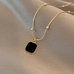 Pendant Necklaces Minimalist Square Necklace With For Women Stainless Steel Black Neck Chain Party Gifts Jewelry Pendentif Luxe