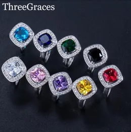 Trauringe ThreeGraces Mode Damenschmuck Zirkonia Kristall Pave Big Square Party für Frauen RG0319093862