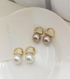 Dangle Chandelier Simple One Big Pearl Eargings Fashion Jewelry Gold Buckle Ear Ring 한국 여성 매력 우아한 Jewel8008654