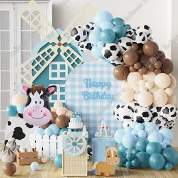 Decorazioni natalizie 123pcs Farm Animal Tema Balloon Ghirlanda Stampa palloncini blu per la festa di compleanno di Birthday Boy Western 231213