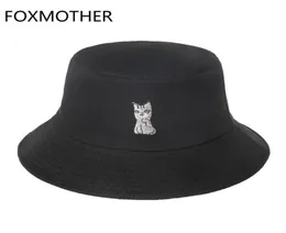 Foxmother New Fashion Cute Black Pink Orange White Animal Cat Mönster Fiske CAPS Gorras Casquette Bob Bucket Hats For Women8083220