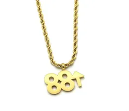 Цепочки из нержавеющей стали в стиле хип-хоп, золото 88, подвеска Rising Rich Brian, ожерелье, подарок для уличных танцев для него с веревочной цепочкой6951425