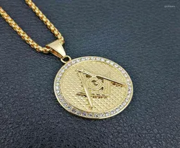 Pendant Necklaces Hip Hop Gold Color Masonic Necklace mason 316L Stainless Steel masonry Sign Men CZ AccessoriesPendant Go2189152