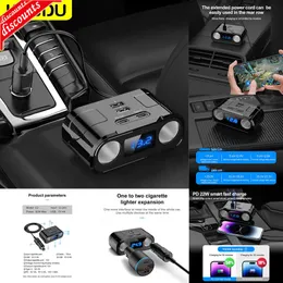 Novo isqueiro para carro 60W, soquete divisor para isqueiro de carro, LED QC3.0, carregador rápido USB, soquete de 4 portas 12V-24V com cabo de extensão de voltímetro