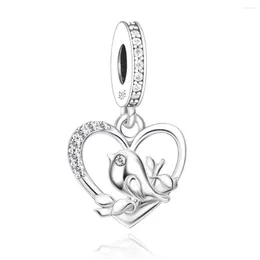 Lose Edelsteine passen zu Original-Pan-Charm-Armbändern aus 925er-Sterlingsilber, Herz-Vogel auf Ästen, Perle für die Herstellung von Frauen, Töchtern, Teenagern