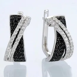 Серьги-кольца Huitan, черный/белый крест для женщин, модные серебряные современные модные женские аксессуары, ювелирные изделия с цирконием