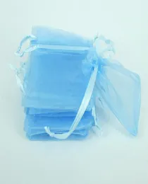 200pcs sky blue Jewelry Box Luxury Organza Jewelry Pouches Gift Bags For Wedding favours Bags Pouch with drawstring satin ribbon3246729