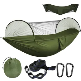Portaledges Double Camping Hammock with Mosquito Netting Popup Portable Ultralight Nylon Parachute Hammocks Tree Straps 231212