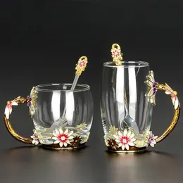 Kreative hitzebeständige Kristallglas-Tasse, Emaille-Glasbecher, Blumen-Teeset, Kaffeetasse, Wasser, Milch, Kaffee, Trinkgeschirr für Geschenk, Prefer279Q