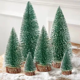 Christmas Decorations 6Pcs Artificial Mini Trees Miniature Pine With Wood Base Tabletop Tree For Xmas Holiday Year Decor