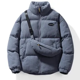 Parkas pour hommes 2023 Marque de luxe Hommes Manteaux en velours côtelé avec sac de poitrine Épais Chaud Coton Rembourré Vestes Mâle Puffer Casual Teens Vêtements 231212