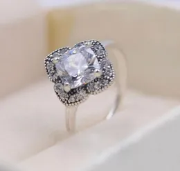 Fantasia floreale cristallizzata in argento sterling 925 con pietre trasparenti Anello adatto per gioielli con fascino P Fidanzamento Amanti del matrimonio Anello di moda per le donne9346145