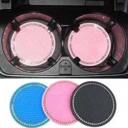 New 2pcs Non-slip Car Water Cup Pad Diamond Rhinestone Rubber Mat for Bottle Holder Coaster Auto Interior Anti-skid Cup Holders 7cm