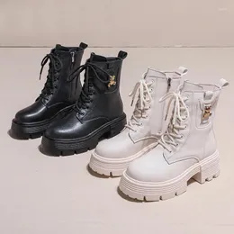 Botas verão mulheres alta plataforma motocicleta cunha salto estilo punk decoração de metal britânico sola grossa tornozelo