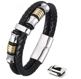 Charm Bracelets Mercmahe Mens Leather Bracelet Doublerow Braided With Sier St ammBJ5243527