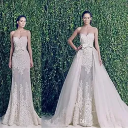 Zuhair Murad bescheidene Brautkleider mit abnehmbarer Schleppe über Röcken, herzförmiger, rückenfreier, applizierter Spitze, Vintage-Brautkleider in Übergröße