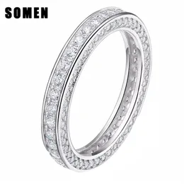 Somen Real 925 Srebrne pierścionki dla kobiet modne pierścionki ślubne Zespół zaręczynowy królowa biżuteria Sieraden Bague Mariage Femme J1256R