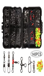 140st Box Fishing Accessories Equipment Kit med tackle Box Snaps Ball Bearing Triple Swivel Connector Fishing Set Saltwater FRES8551480