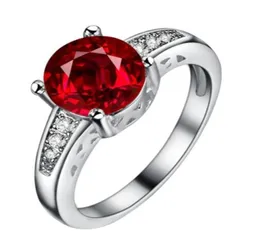 Prawdziwy czerwony granat solidny srebrny pierścień 925 Stampe Women Jewelry 6 mm Crystal Wedding Some