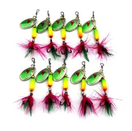 Hengjia Esca da pesca Buzzbait Spinner Bait 10 pezzi Spinnerbait artificiale con paillettes Cucchiaio esche da pesca in metallo Treble Feather Hooks5909642