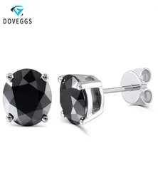 Doveggs Sterling Solid 925 Silver 2CTW 65 mm czarne okrągłe kolczyki z diamentami Moissanite dla kobiet pchnij biżuterię z tyłu CJ194722382