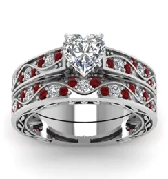 Delicate Heartshaped Diamond Wedding Ring 925 Sterling Silver Ruby Bridal Ring Set Wedding Ring Anniversary Commitment Jewelry Si3929483