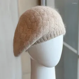 Berets Herbst und Winter Hut weibliche gestreifte Wolle Strickmütze Retro Geometrie Joker Baskenmütze reine Farbe Maler