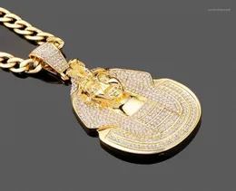 سلاسل Hip Hop Big Pharaoh Head Necklace Netclace Iced Out Bling Rhinestone Pave Chain for Men Punk Charm Jewelry7453075