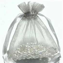 200 PCS Silver Organza Gift Bags Pouchs Wedding Feeds 9 × 12cm 3 5 inch × 4 7 بوصة 250A