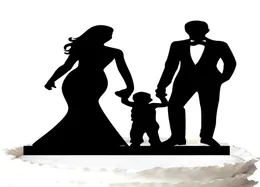 Family cake topper Bride and Groom hand with their cute son silhouette wedding cake topper37 color for option 7110520