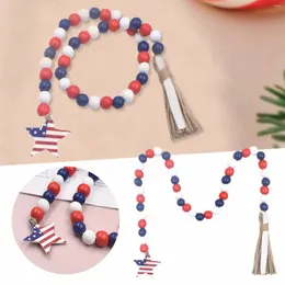 Necklace Earrings Set 4 Of July Wood Bead Garland Decorations Farmhouse Tassel Rope End Hangings For Independence Day Party