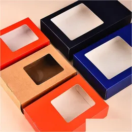Present Wrap 27x16.4x5.8cm Kraft Paper Box med fönster grossistpresentte Förpackning Underkläder fällbara droppleverans hem trädgård festliga p otids