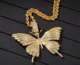 Iced Out Pendant Necklace Gold Silver Butterfly Necklace Mens Womens Fashion Hip Hop Necklace Jewelry9423050