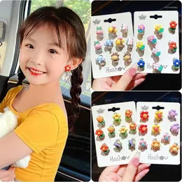 Backs Colkings 10pcs/Set Kobiety Śliczne dziewczyny Klip do uszu No Hole Flower Jewelry Princess Birthday Difts Kids Akcesoria