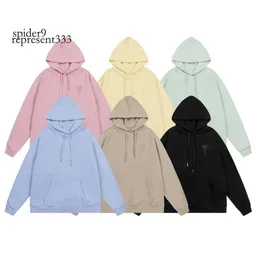 Amis Paris Hoodie Macaron Peach Heart Embroidery 2023初秋の新製品カジュアルプラグインスリーブフード付きラブ男性と女性のための長袖セーター