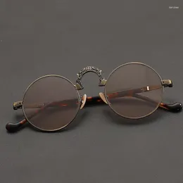 Óculos de sol vintage cristal pedra espelho idosos óculos moda bronze quadro redondo masculino