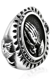 Mężczyźni moda vintage 316l stal nierdzewna błogosławiona dziewicza Maryj Módlcie się Ręcznie religijne pierścionek Szczęśliwa Moc Modlithing Hands Pierścień Silver 4538200
