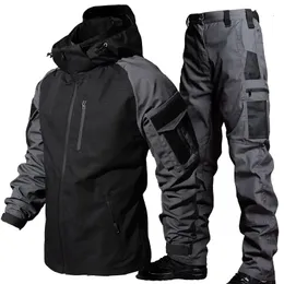 Tactical Mens Tracksuits Jaqueta à prova d'água Conjunto de jaqueta masculino Treinamento de combate ao ar livre TRABO DE CONVERSÃO SWAT SWAT MILITAL CAPELED 2PUPA 231213