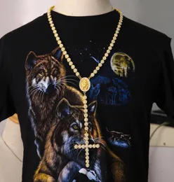 2017 Nytt modehiphopguldpläterat fullt CZ Iced Out Jesus Face Cross Pieces 79cm Långt radbandhalsband för män och kvinnor smycken4590767