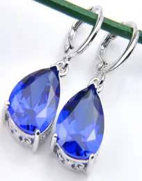10 шт. Luckyshine, классические модные серьги-подвески с голубым топазом, серебряные висячие серьги для женщин9623706
