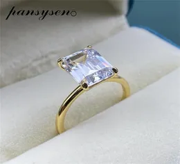 PANSYSEN WhiteYellowRose Gold Color Luxury 8x10MM Emerald Cut AAA Zircon Rings for Women 100 925 Sterling Silver Fine Jewelry 22356654