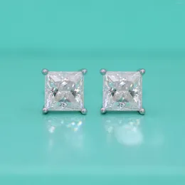 Stud Earrings 925 Sterling Silver Real 1ct D Color Princess Cut Moissanite For Women Sparkling Wedding Fine Jewelry Gifts