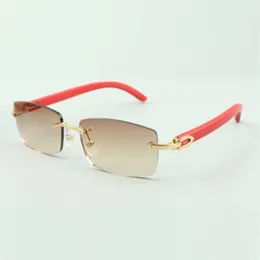 Plain sunglasses 3524012 with red wooden sticks and 56mm lenses for unisex256T