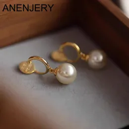 Stud ANENJER Simulated Pearl Disc Clip on Earring for Women Girl Fake Piercing Gold Color Ear Jewelry Cuff Wholesale 231212